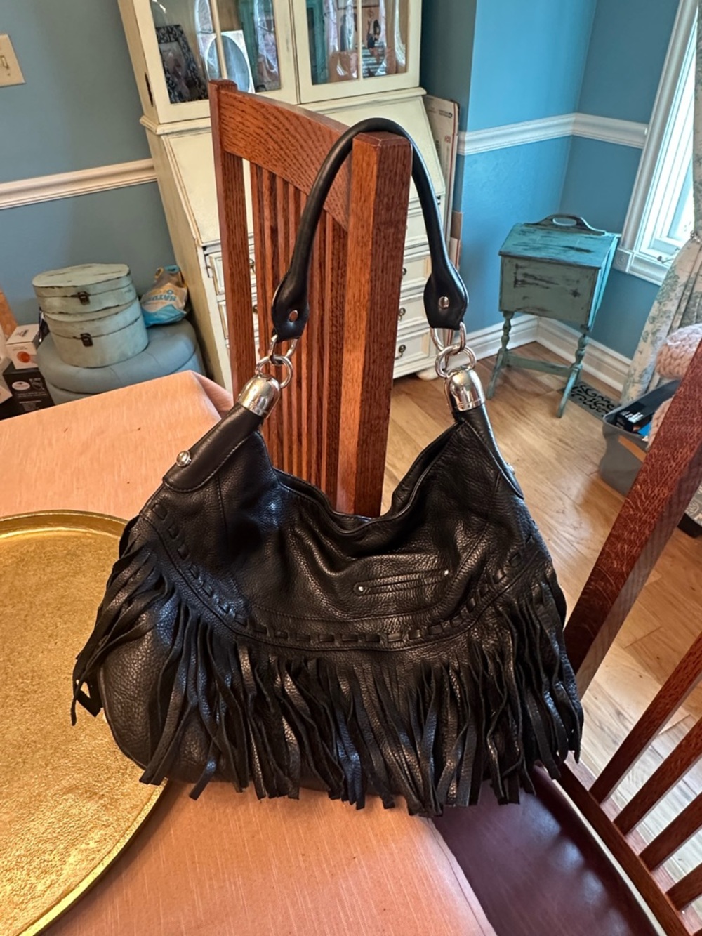 B Makowsky Black Fringe Tassel Leather Shoulder Bag Vintage New purse